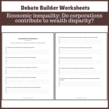 Economic inequality: Do corporations contribute to wealth disparity? | Favour and Against Worksheet Printable Activity