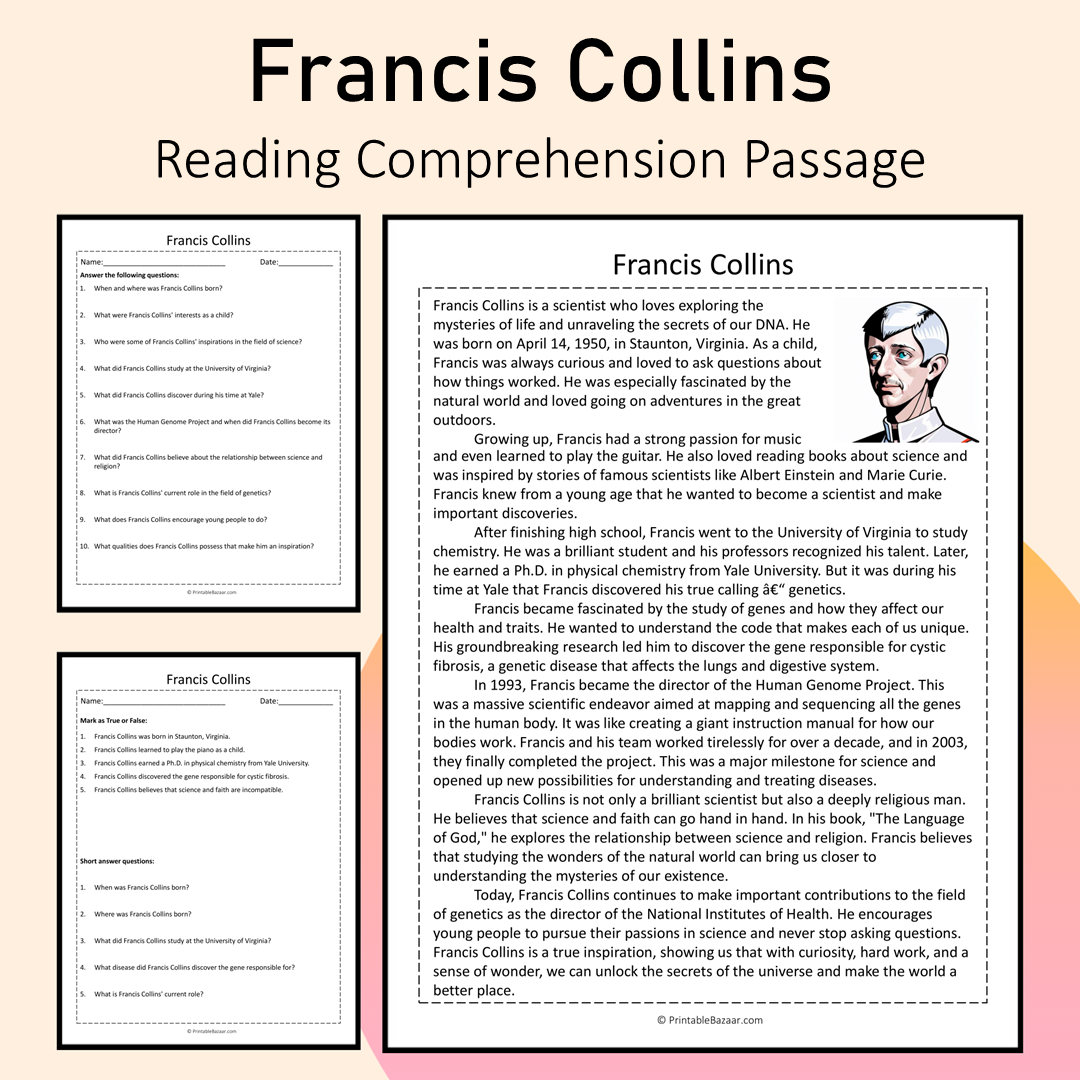 Francis Collins | Reading Comprehension Passage Printable Activity