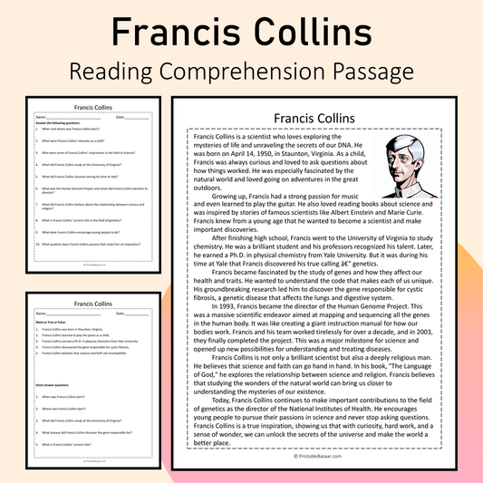 Francis Collins | Reading Comprehension Passage Printable Activity
