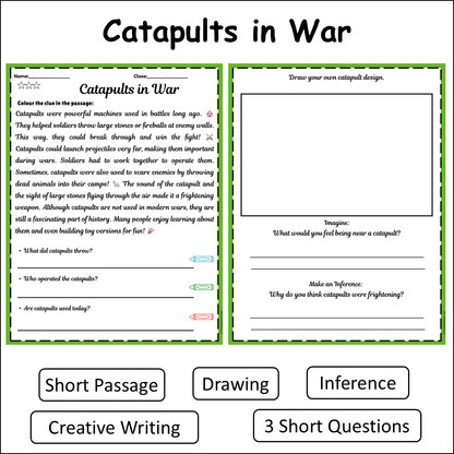 Catapults in War | Short Reading Comprehension Creative Worksheet