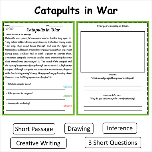 Catapults in War | Short Reading Comprehension Creative Worksheet