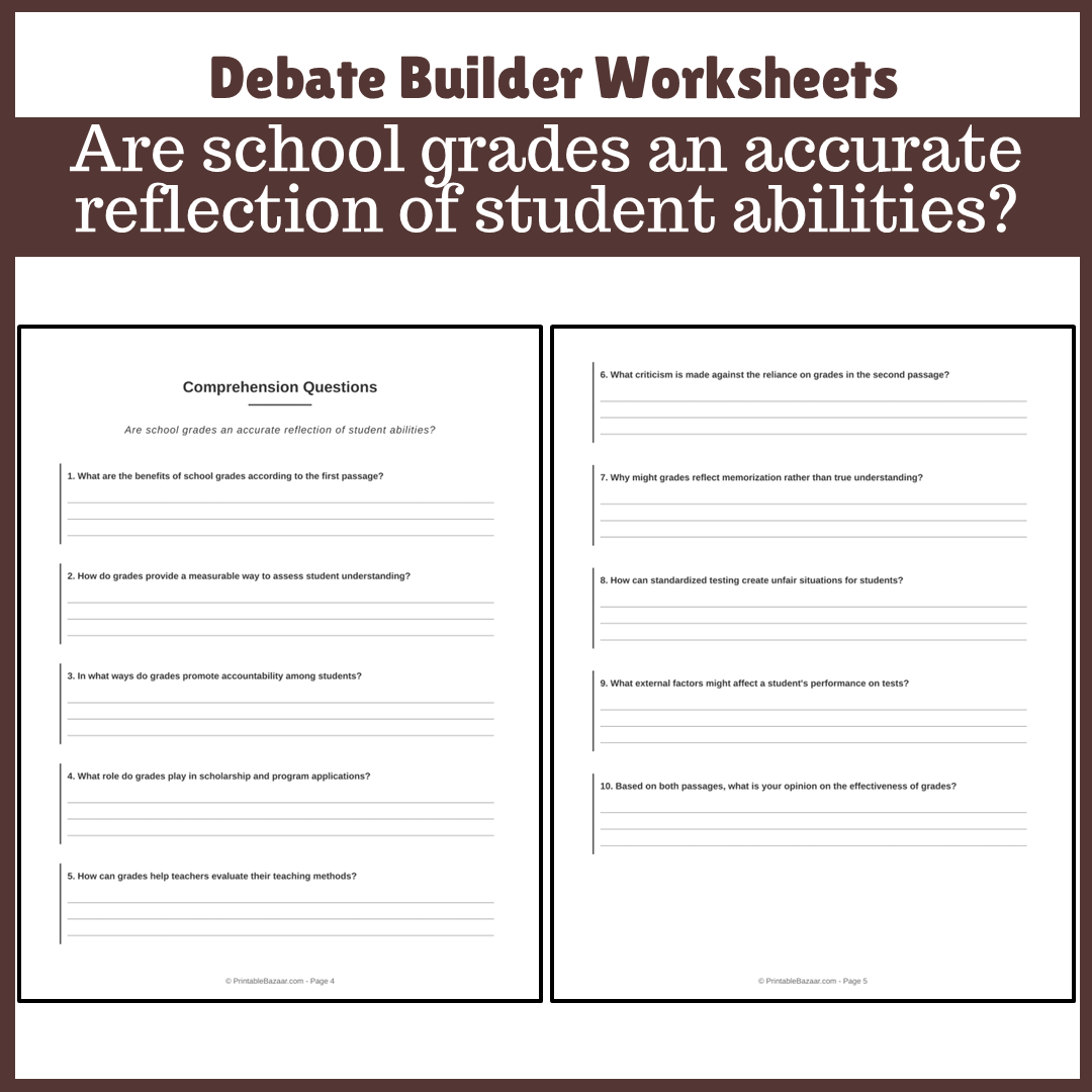 Are school grades an accurate reflection of student abilities? | Favour and Against Worksheet Printable Activity