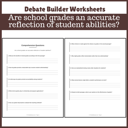 Are school grades an accurate reflection of student abilities? | Favour and Against Worksheet Printable Activity
