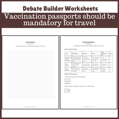 Vaccination passports should be mandatory for travel | Favour and Against Worksheet Printable Activity