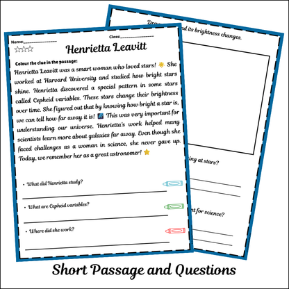 Henrietta Leavitt | Short Reading Comprehension Creative Worksheet