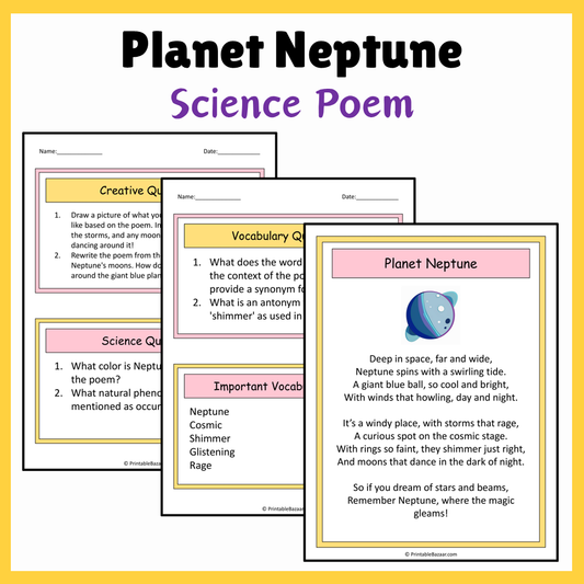 Planet Neptune | Science Poem Reading Comprehension Activity