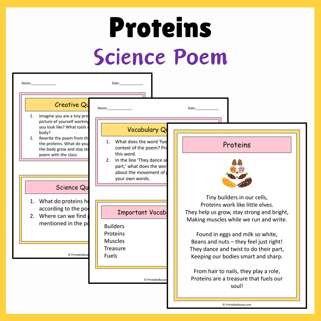 Proteins | Science Poem Reading Comprehension Activity