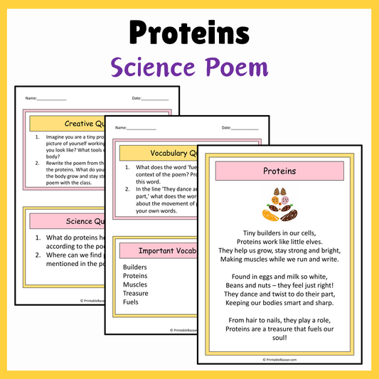 Proteins | Science Poem Reading Comprehension Activity