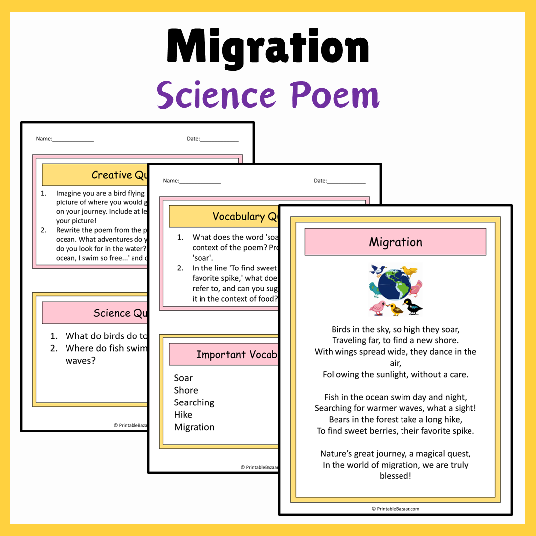 Migration | Science Poem Reading Comprehension Activity