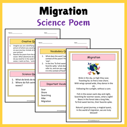 Migration | Science Poem Reading Comprehension Activity