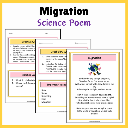 Migration | Science Poem Reading Comprehension Activity