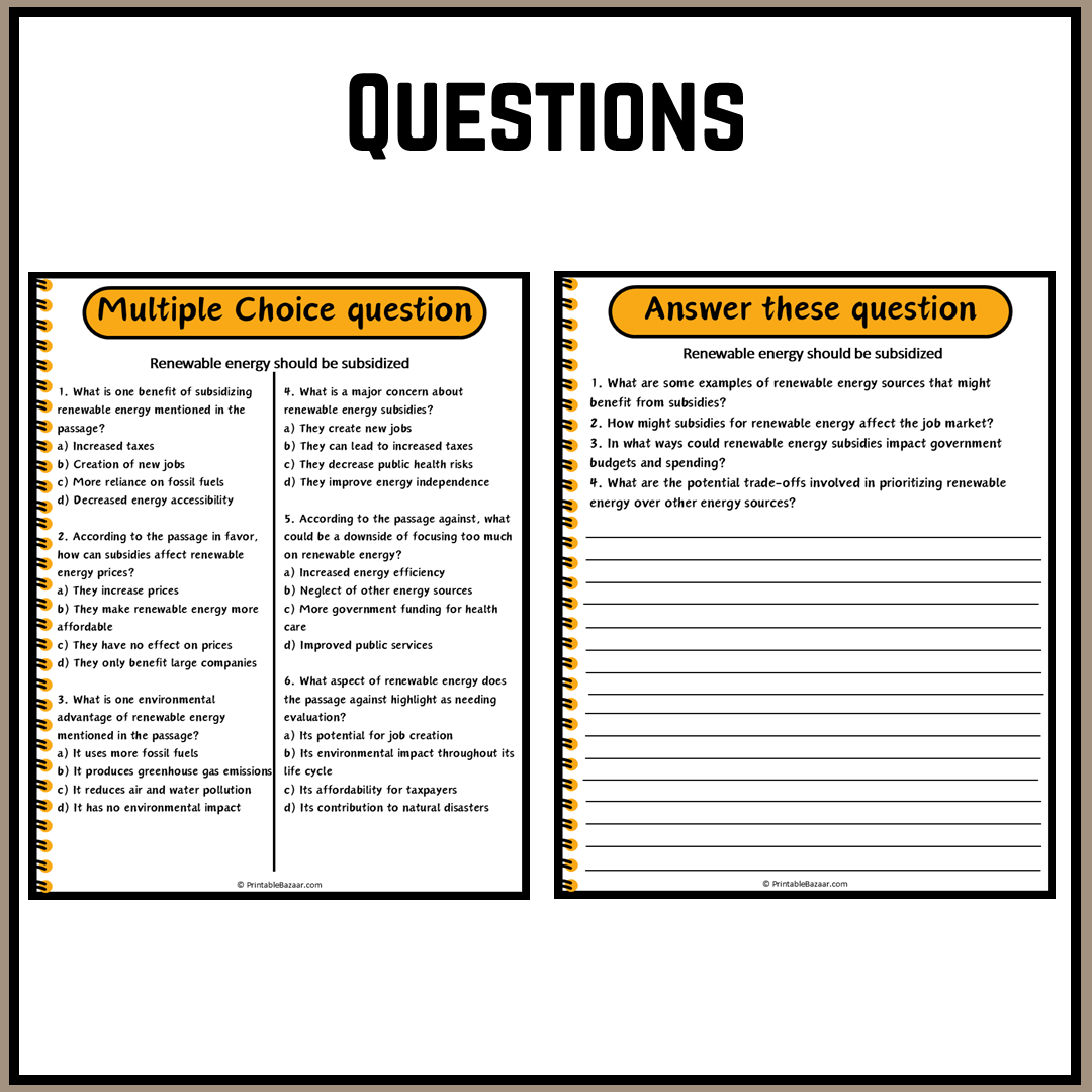 Renewable energy should be subsidized | Debate Case Study Worksheet