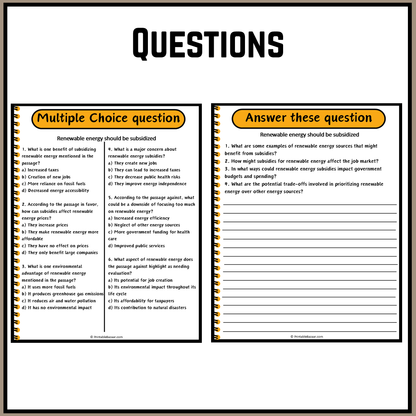 Renewable energy should be subsidized | Debate Case Study Worksheet