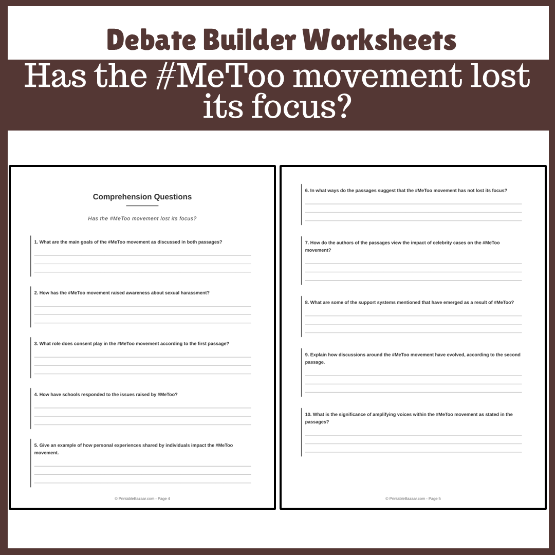 Has the #MeToo movement lost its focus? | Favour and Against Worksheet Printable Activity