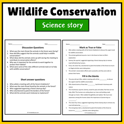 Wildlife Conservation | Science Story Reading Comprehension Activity