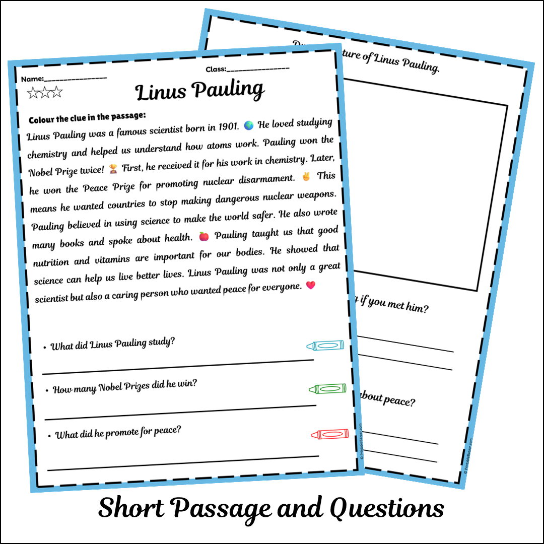 Linus Pauling | Short Reading Comprehension Creative Worksheet