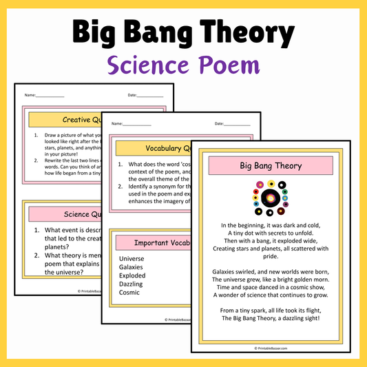 Big Bang Theory | Science Poem Reading Comprehension Activity