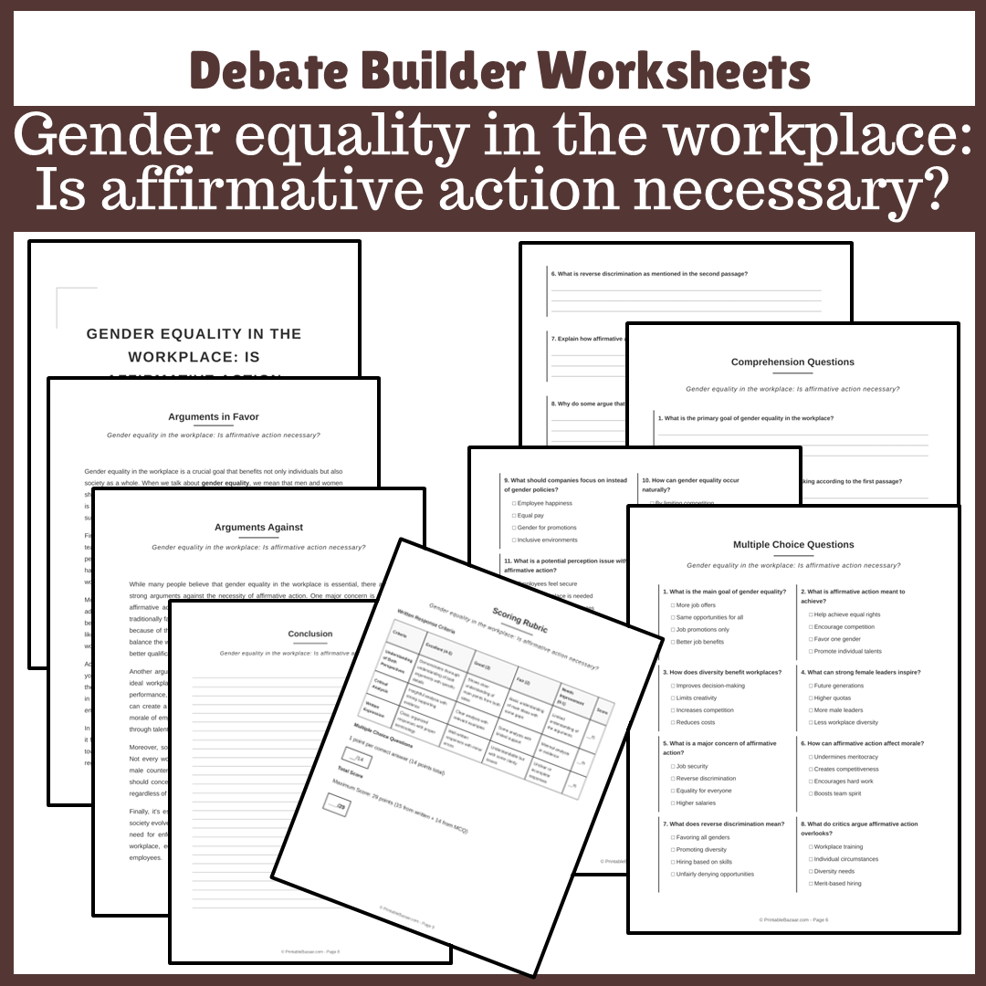 Gender equality in the workplace: Is affirmative action necessary? | Favour and Against Worksheet Printable Activity