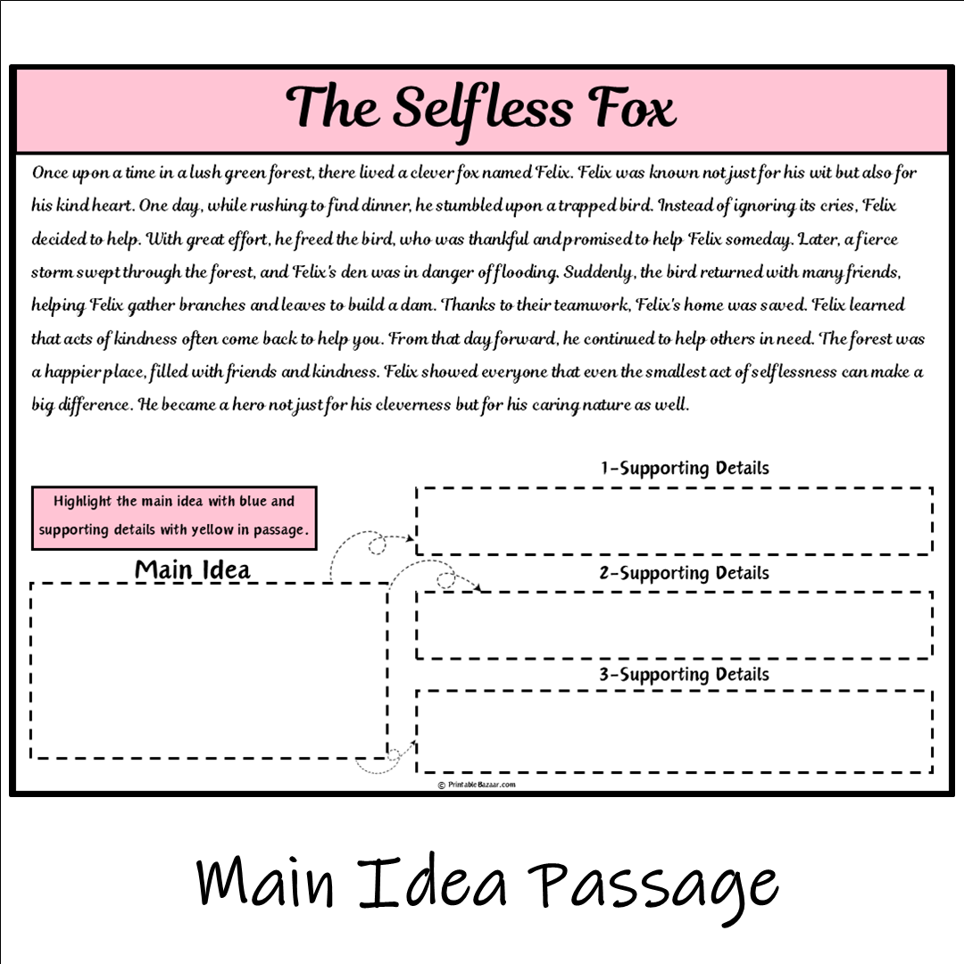 The Selfless Fox | Main Idea and Supporting Details Reading Passage and Questions