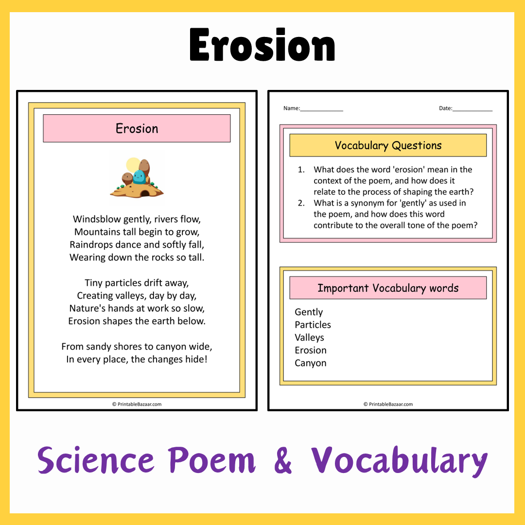 Erosion | Science Poem Reading Comprehension Activity