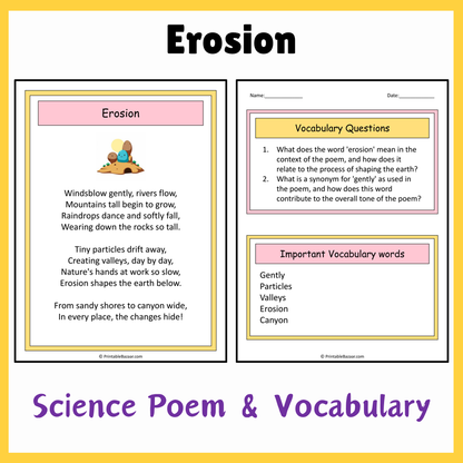 Erosion | Science Poem Reading Comprehension Activity