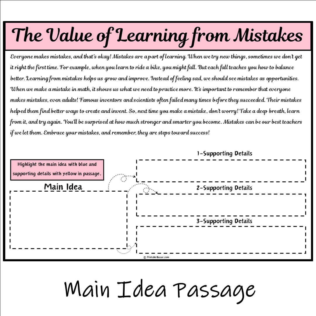 The Value of Learning from Mistakes | Main Idea and Supporting Details Reading Passage and Questions