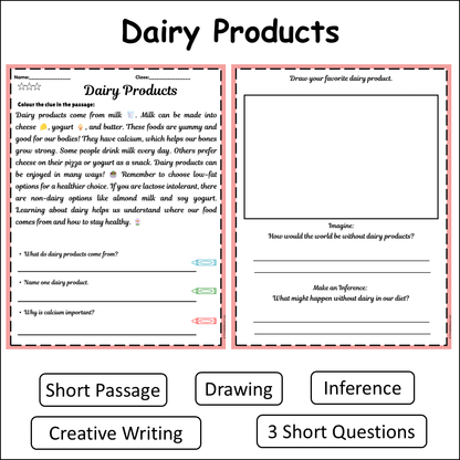 Dairy Products | Short Reading Comprehension Creative Worksheet