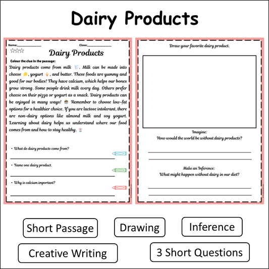 Dairy Products | Short Reading Comprehension Creative Worksheet