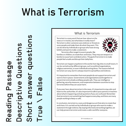 What is Terrorism | Reading Comprehension Passage Printable Worksheet