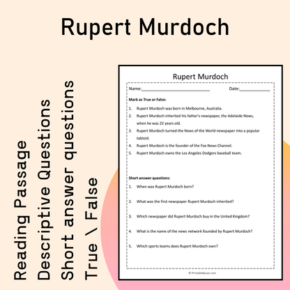 Rupert Murdoch | Reading Comprehension Passage Printable Activity