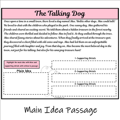 The Talking Dog | Main Idea and Supporting Details Reading Passage and Questions