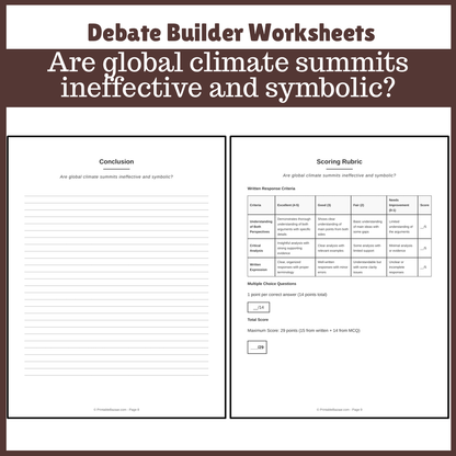 Are global climate summits ineffective and symbolic? | Favour and Against Worksheet Printable Activity