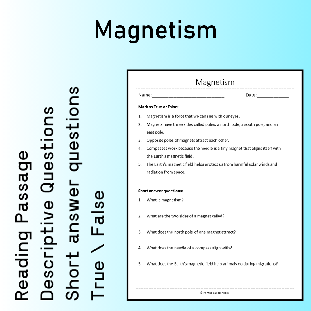 Magnetism | Reading Comprehension Passage Printable Worksheet