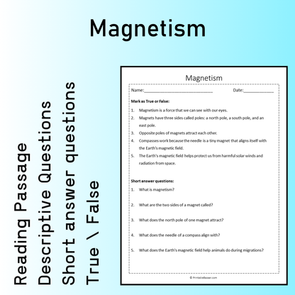 Magnetism | Reading Comprehension Passage Printable Worksheet