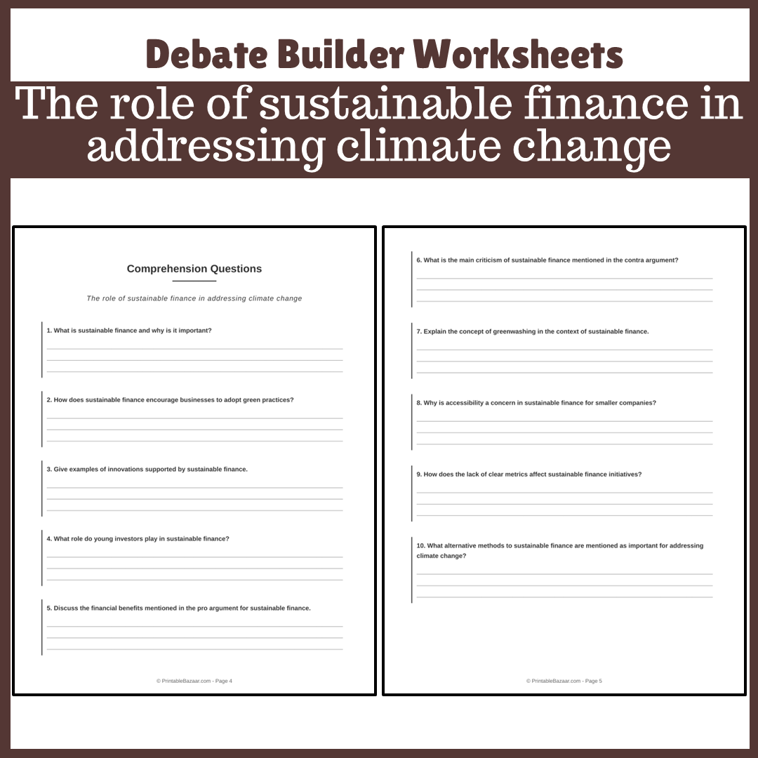 The role of sustainable finance in addressing climate change | Favour and Against Worksheet Printable Activity