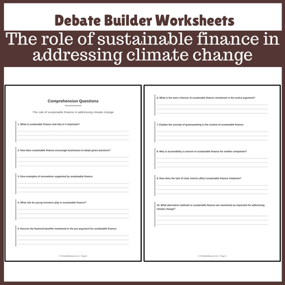 The role of sustainable finance in addressing climate change | Favour and Against Worksheet Printable Activity