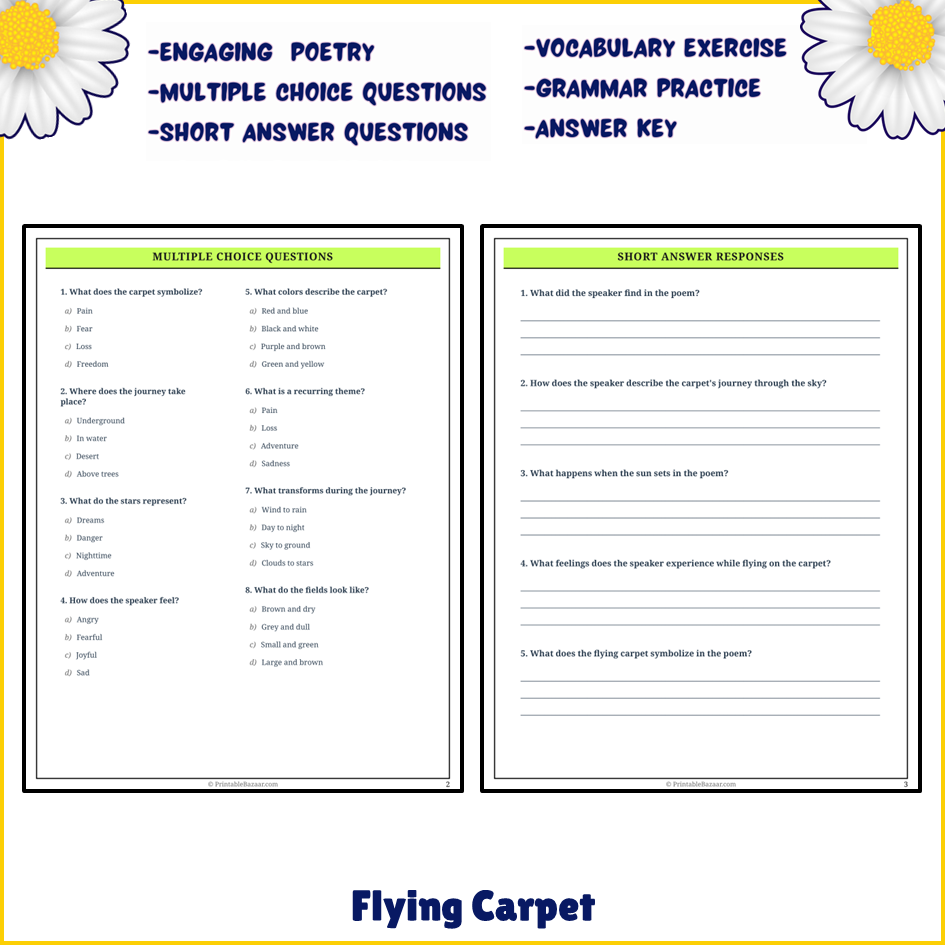 Flying Carpet | Poem Grammar Worksheet Printable Activity