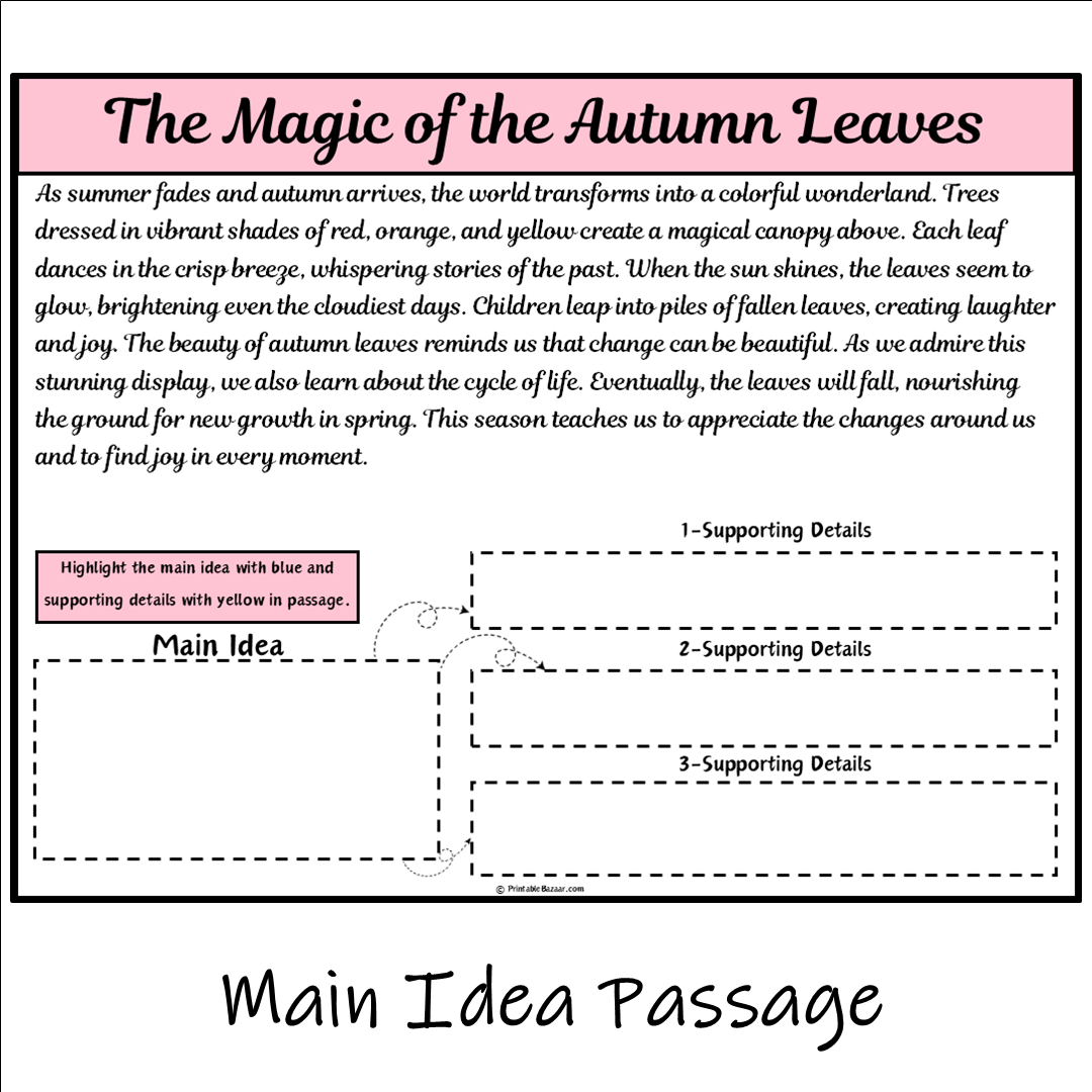 The Magic of the Autumn Leaves | Main Idea and Supporting Details Reading Passage and Questions