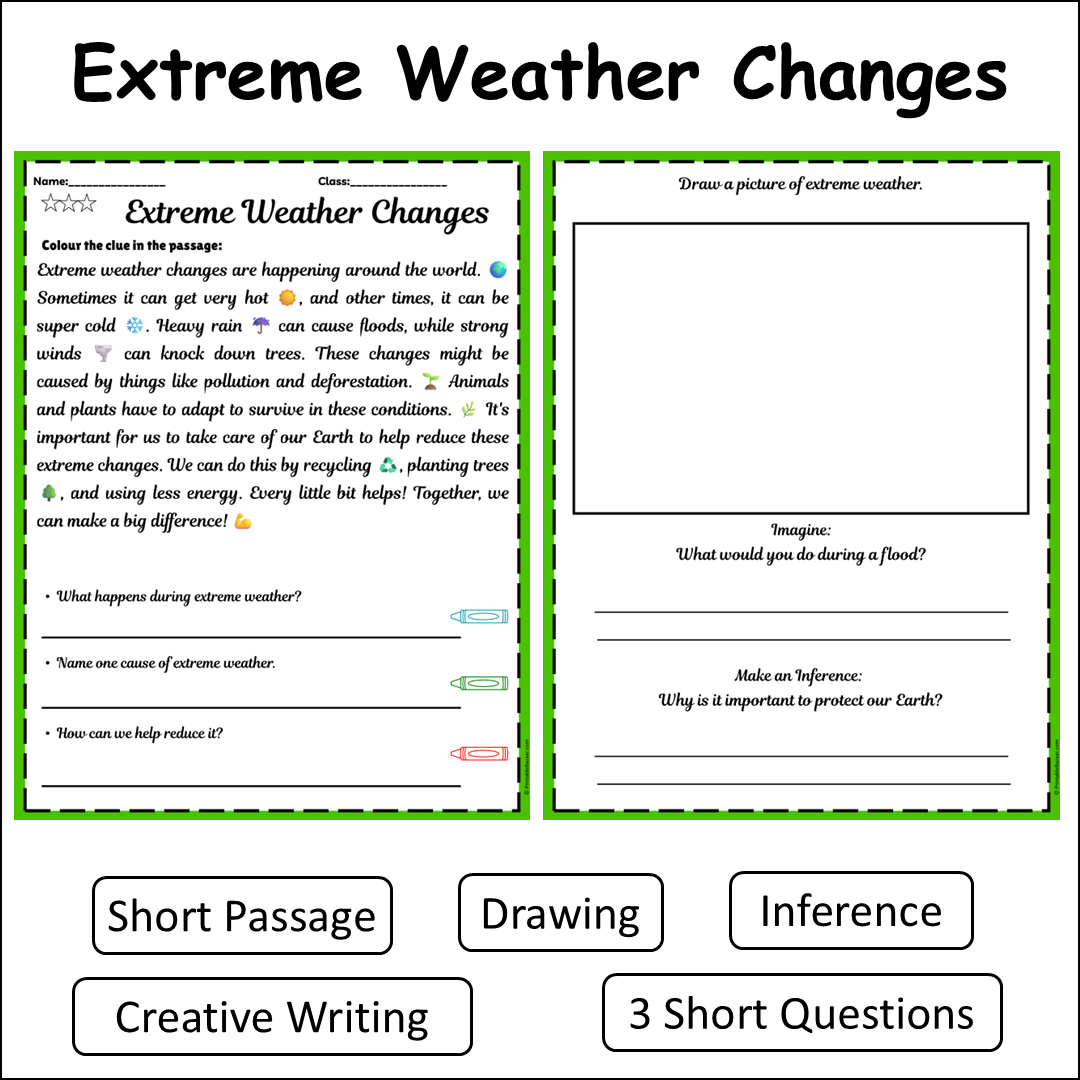 Extreme Weather Changes | Short Reading Comprehension Creative Worksheet