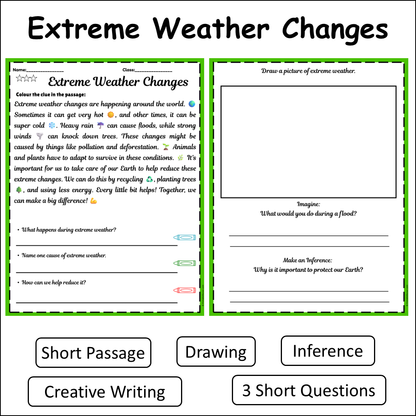 Extreme Weather Changes | Short Reading Comprehension Creative Worksheet
