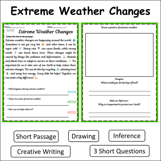 Extreme Weather Changes | Short Reading Comprehension Creative Worksheet