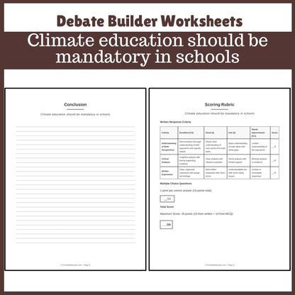Climate education should be mandatory in schools | Favour and Against Worksheet Printable Activity