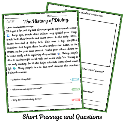 The History of Diving | Short Reading Comprehension Creative Worksheet