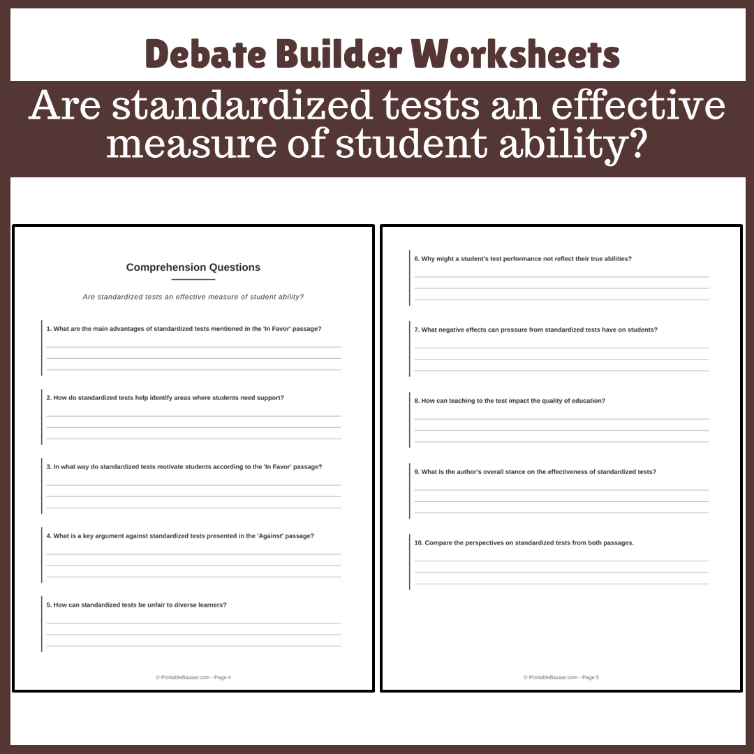 Are standardized tests an effective measure of student ability? | Favour and Against Worksheet Printable Activity