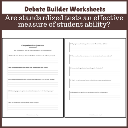 Are standardized tests an effective measure of student ability? | Favour and Against Worksheet Printable Activity