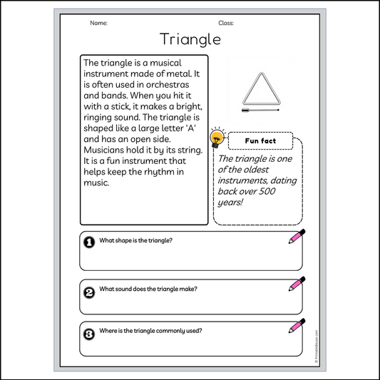 Triangle | Reading Passage Comprehension Questions Writing Facts Worksheet