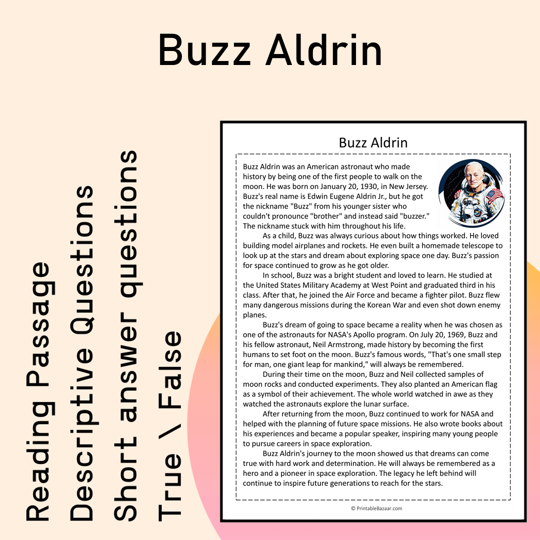 Buzz Aldrin | Reading Comprehension Passage Printable Activity