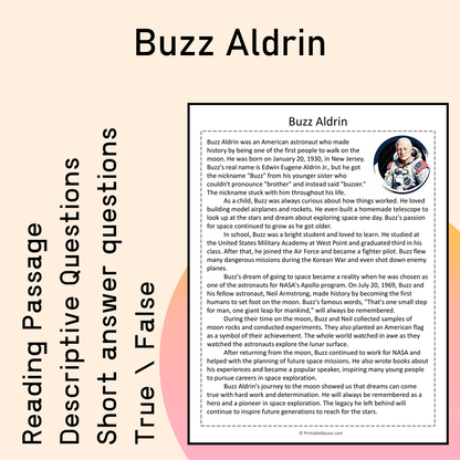 Buzz Aldrin | Reading Comprehension Passage Printable Activity