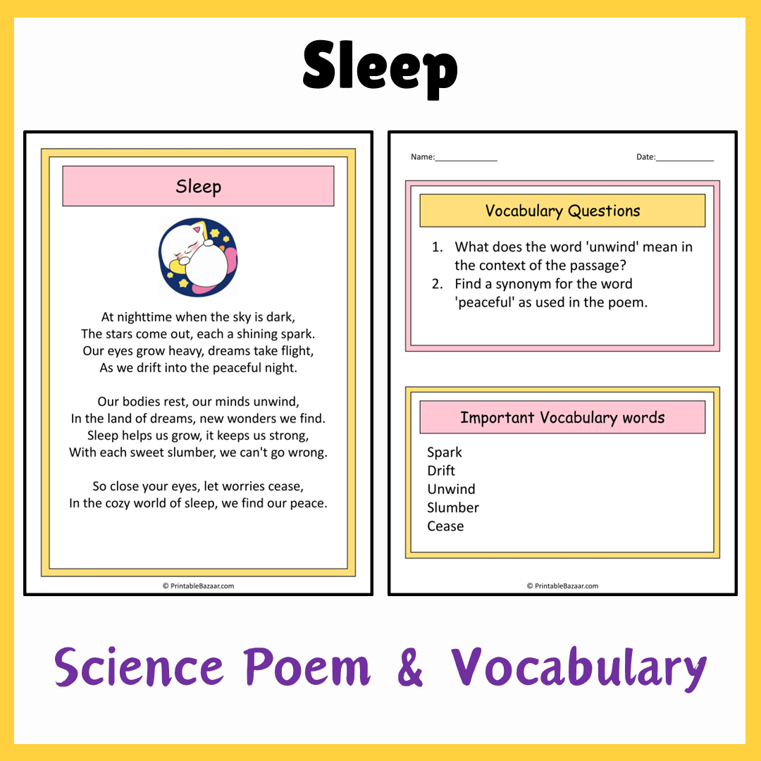 Sleep | Science Poem Reading Comprehension Activity