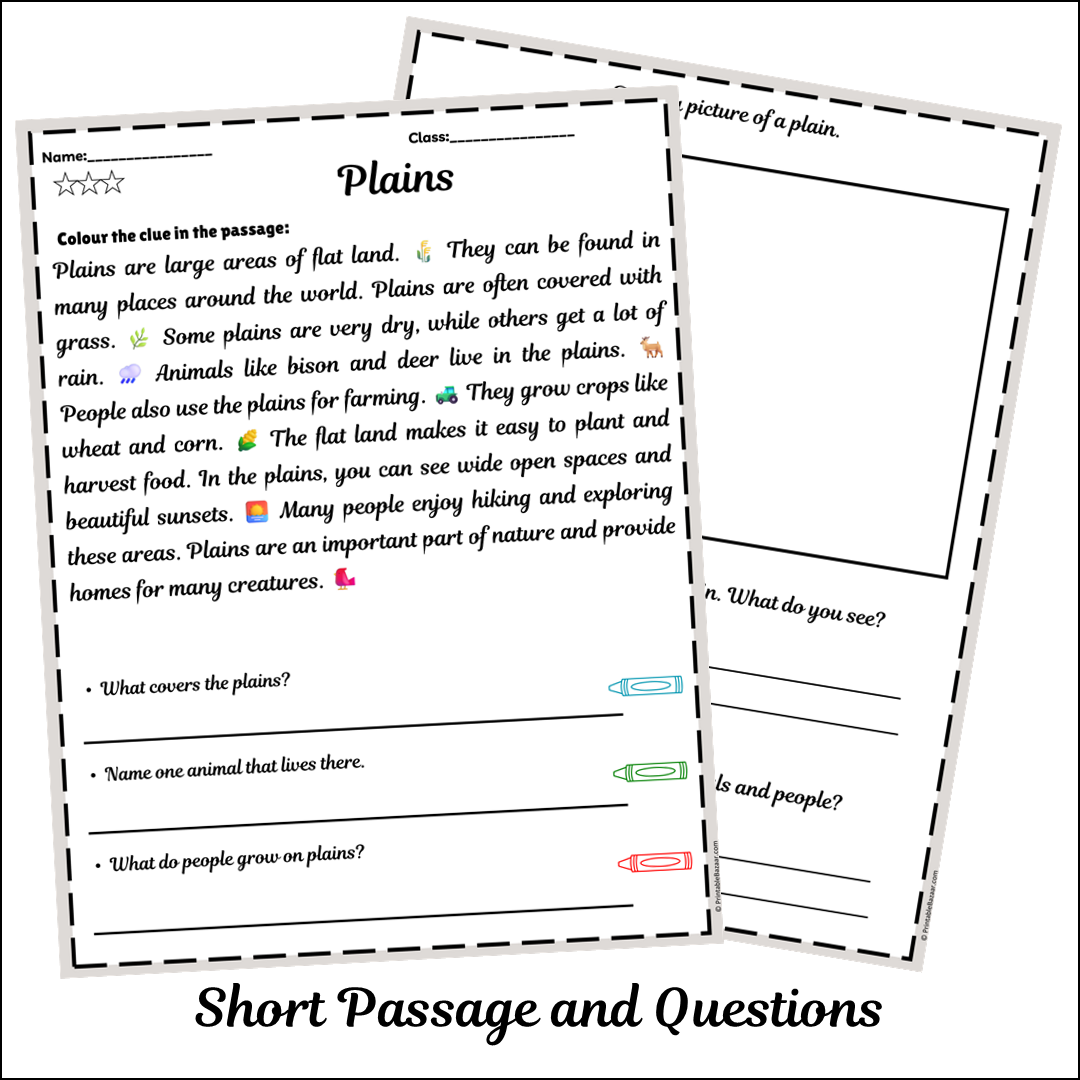 Plains | Short Reading Comprehension Creative Worksheet